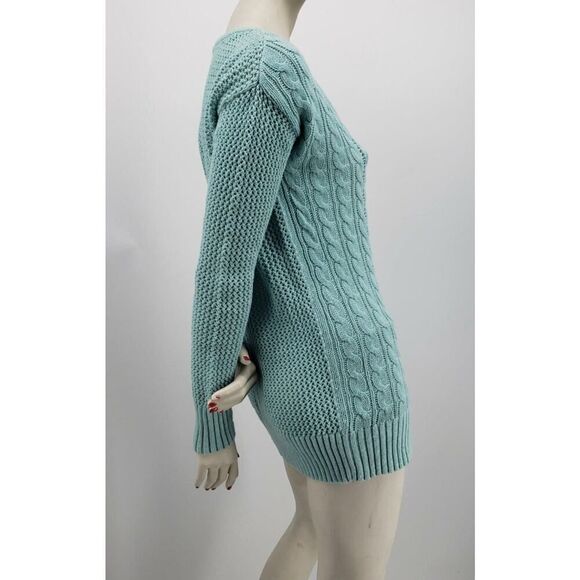 Mossimo Open Knit Tunic Sweater Women's Size Medium Green Scoop Neck Cable *Flaw - Picture 6 of 12